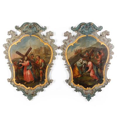 Episodi della Via Crucis, olio su tavola sagomata