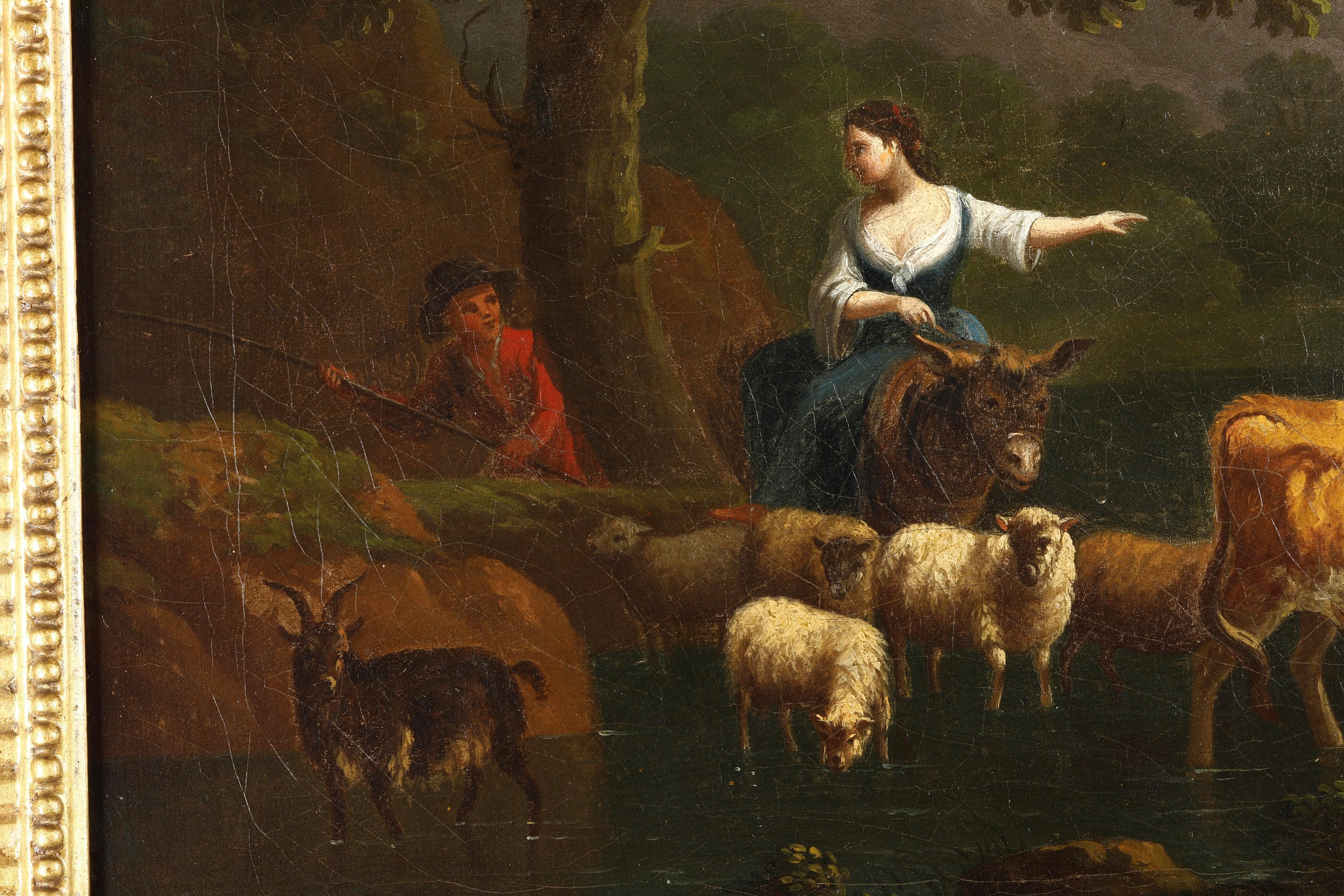 Artista fiammingo attivo in Italia nel XVIII secolo, Paesaggi con pastori e armenti, olio su tela...