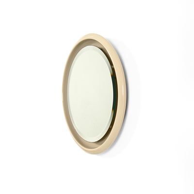 Specchio da parete retroilluminato, cornice in ceramica smaltata e cristallo specchiato