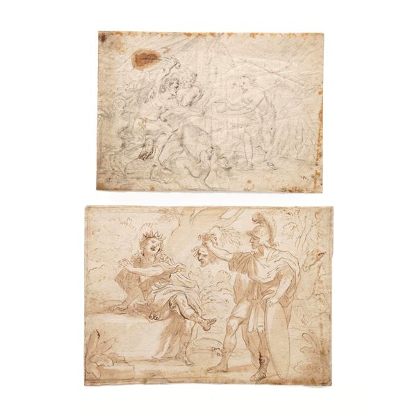 Due disegni a matita e penna con soggetti mitologici
