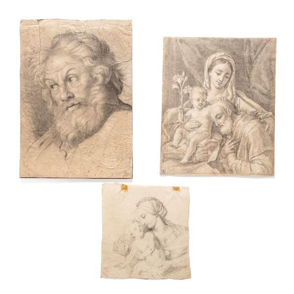 Tre disegni a matita su carta