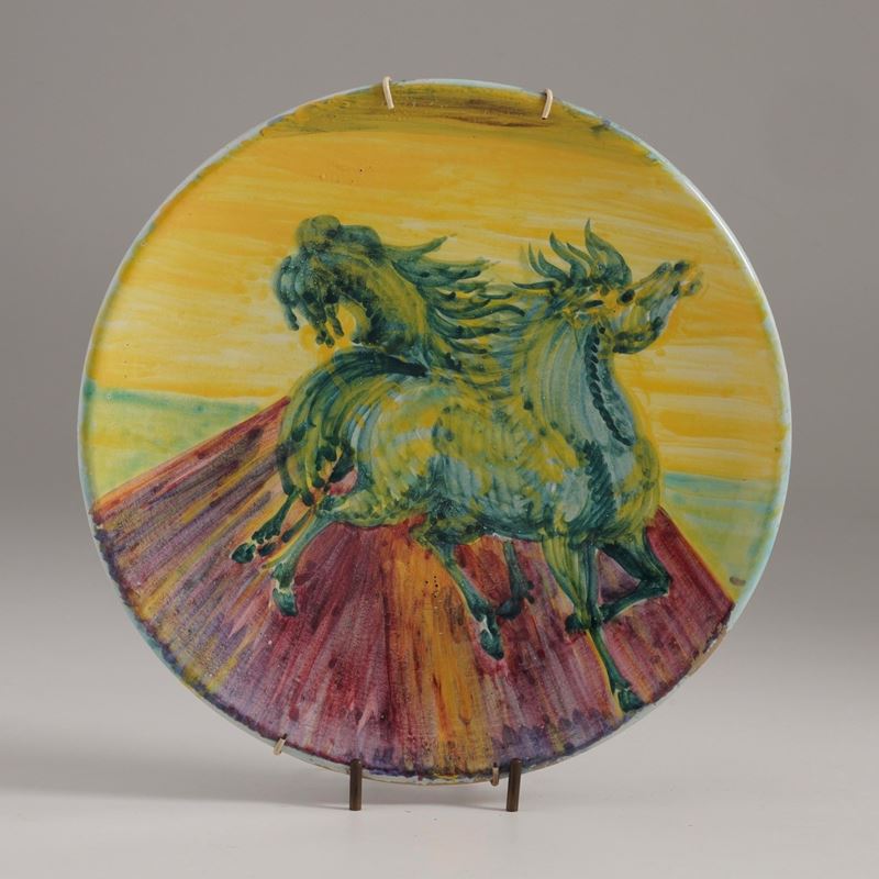 Aligi Sassu : Cavalli  - piatto in ceramica - Asta Occasioni d'Arte Moderna - Cambi Casa d'Aste