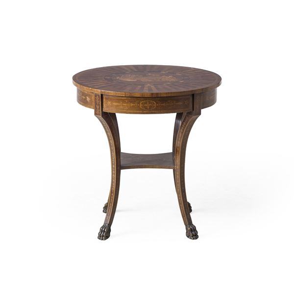 Tavolino lastronato e intarsiato, XIX-XX secolo