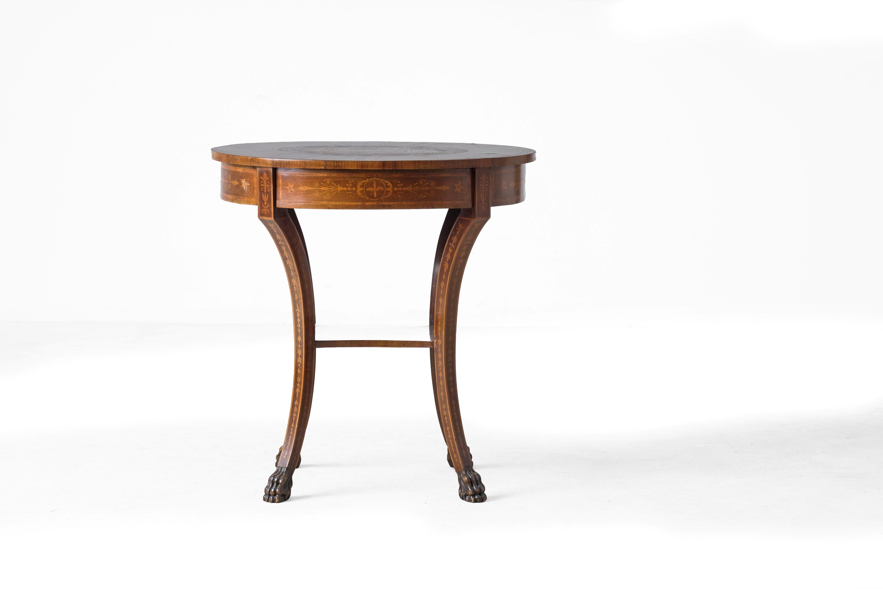 Tavolino lastronato e intarsiato, XIX-XX secolo, dimensioni 76x67x80 cm
