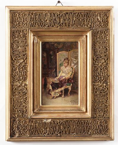 L. Alvarez, Gentildonna con ventaglio, olio su tavola
