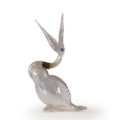 Pellicano, scultura in vetro trasparente