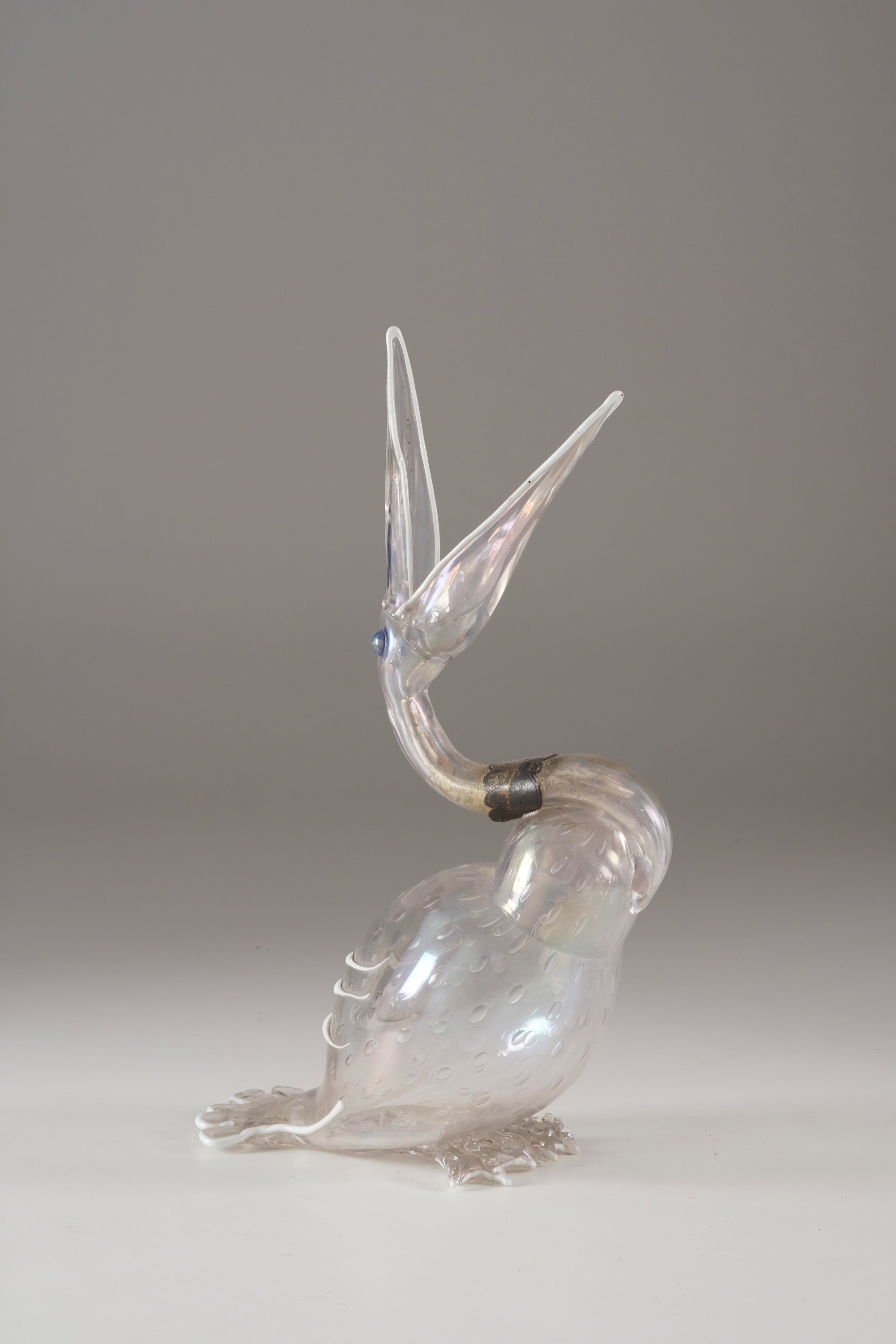 Pellicano, scultura in vetro trasparente