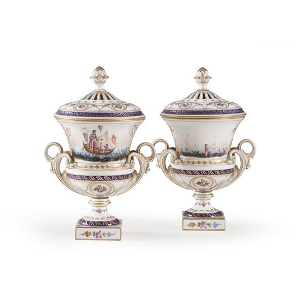 Coppia di vasi bruciaprofumi. Parigi o Dresda, 1880-1900 circa.