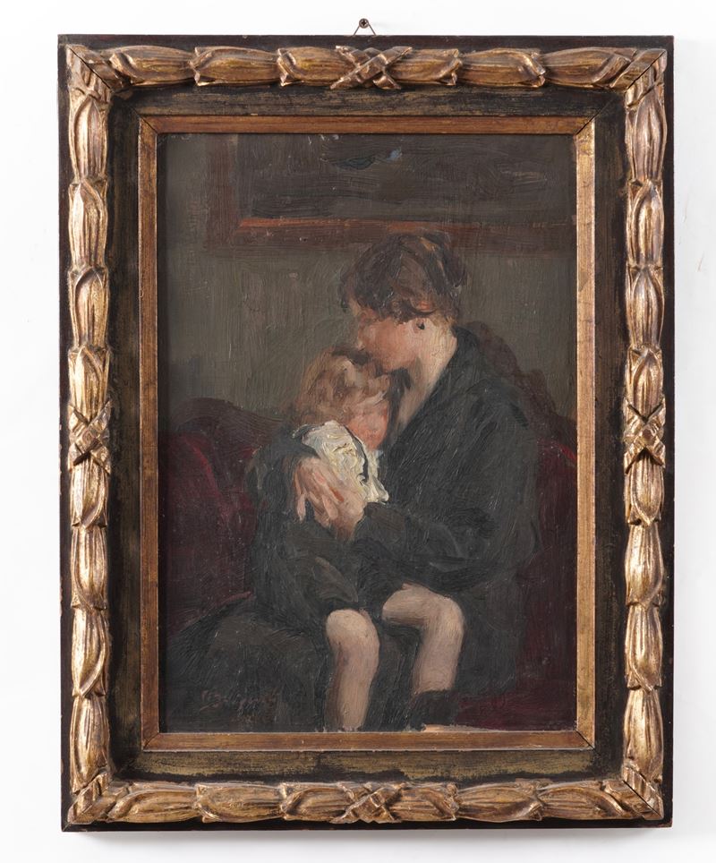 Luigi Brignoli Maternità  - Olio su tavola - Asta Antiquariato - Cambi Casa d'Aste