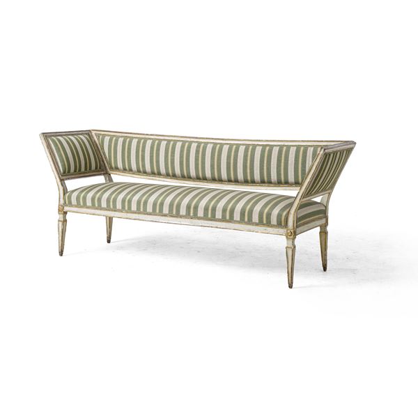 Divano Luigi XVI in legno laccato e dorato