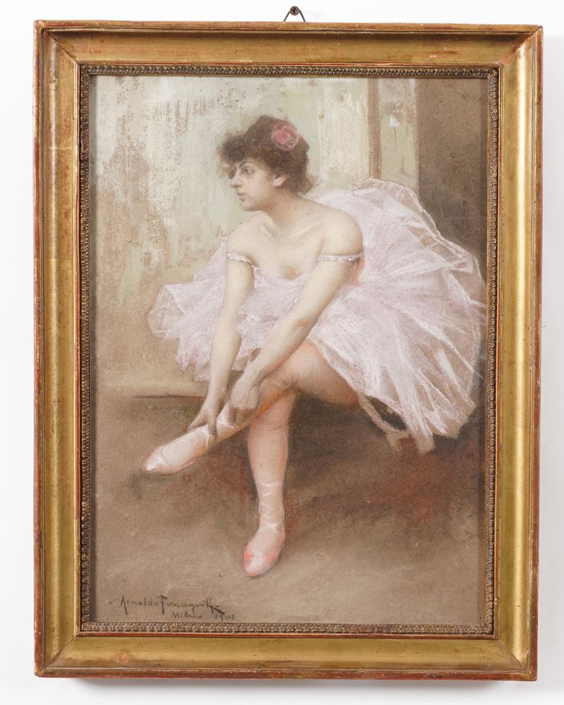 Arnaldo Ferraguti : Ballerina  - pastelli e matita su carta - Asta Antiquariato - Cambi Casa d'Aste