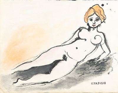 Ragazza distesa, tecnica mista su carta