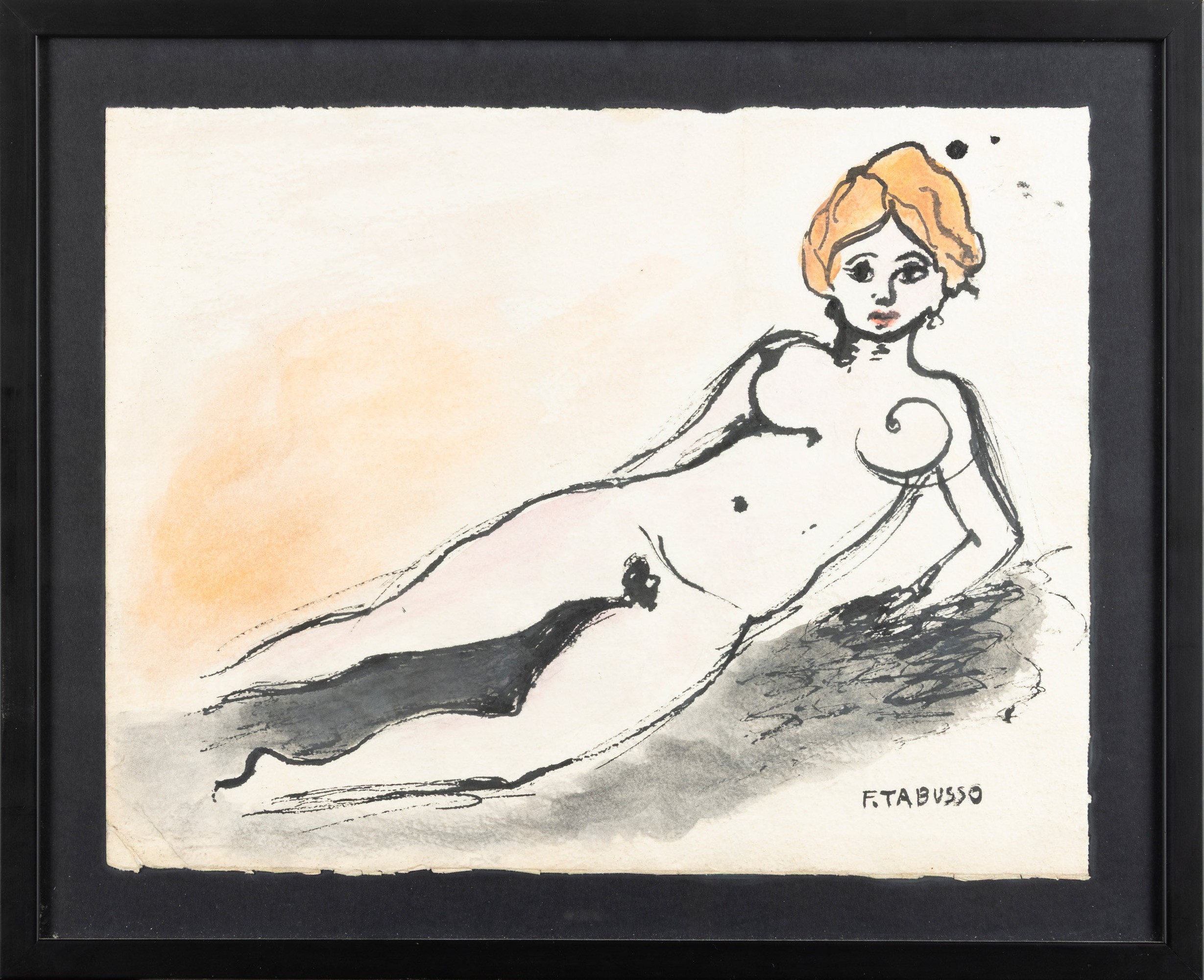 Francesco Tabusso - Ragazza distesa, tecnica mista su carta