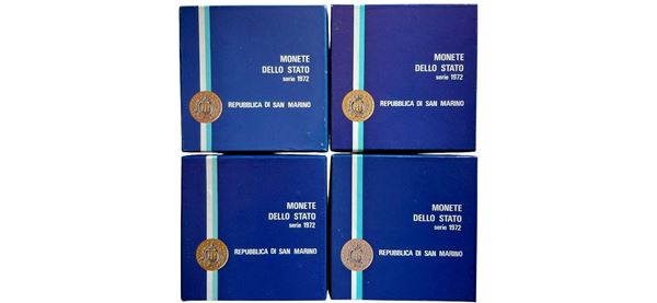 San Marino 1972. 4 divisionali Fior di Conio con altrettante monete d’argento.