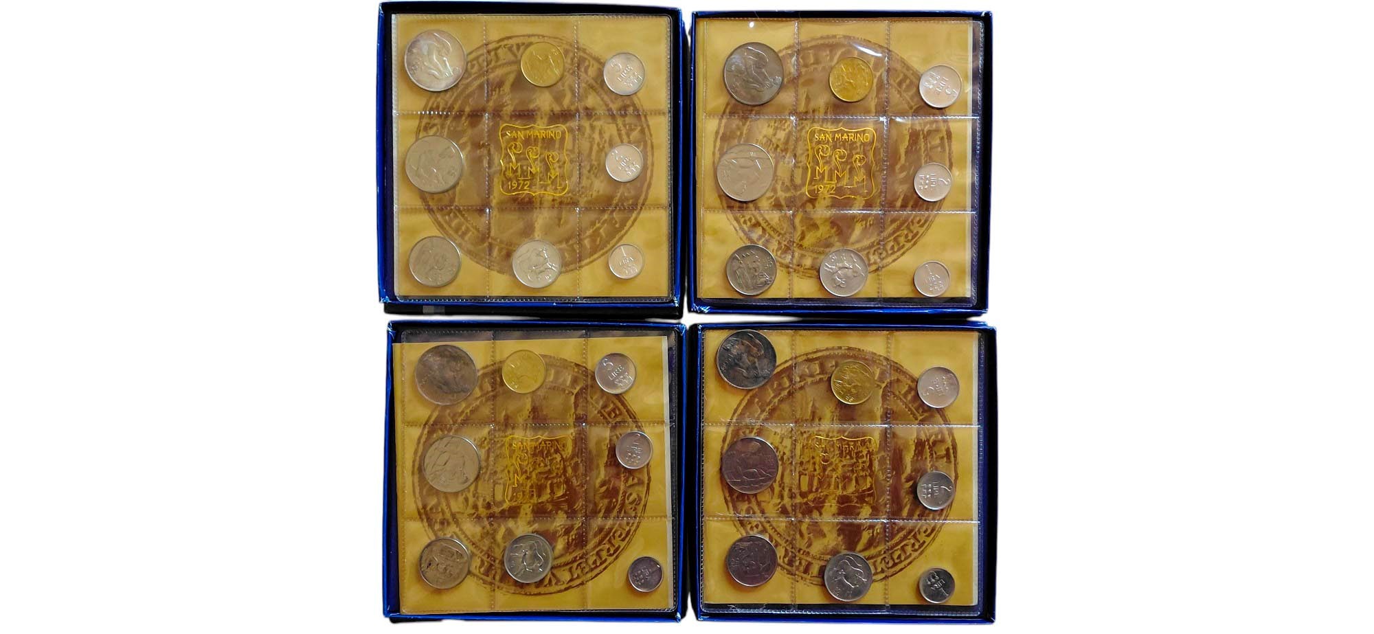 San Marino 1972. 4 divisionali Fior di Conio con altrettante monete d’argento.