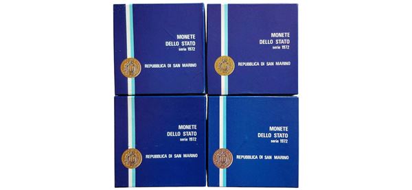 San Marino 1972. 4 divisionali Fior di Conio con altrettante monete d’argento.