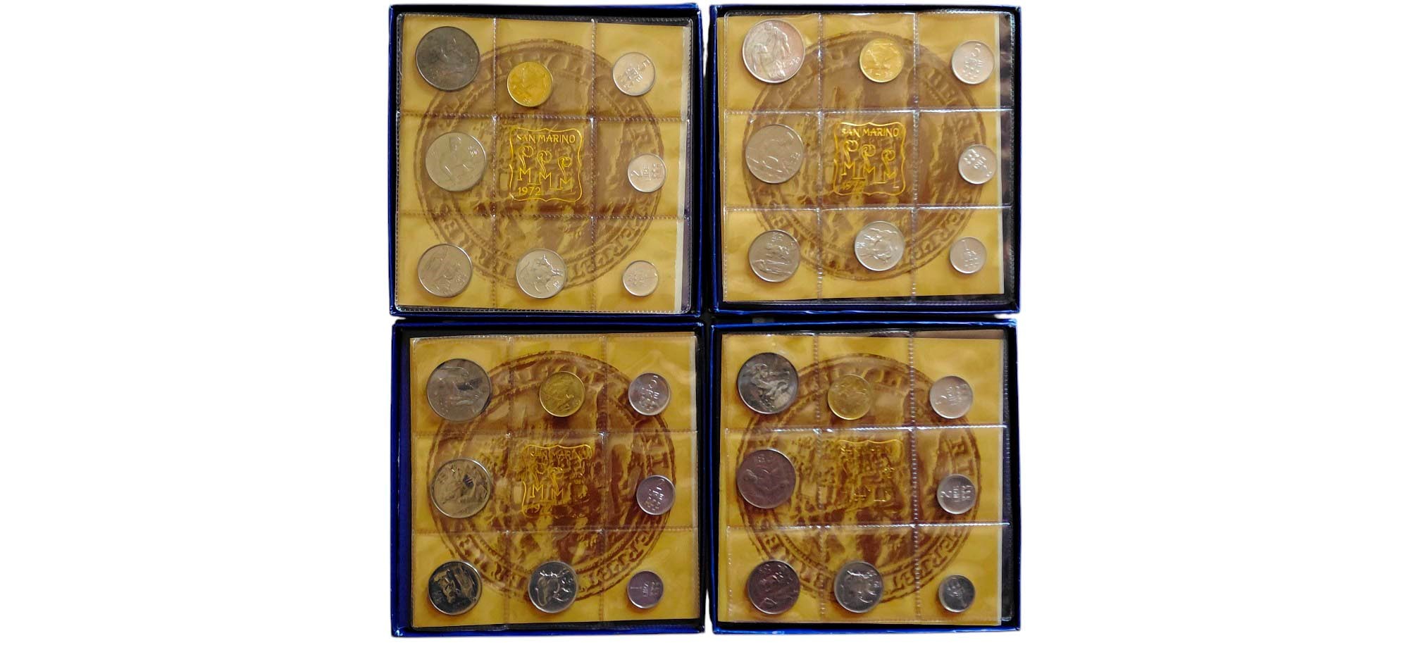 San Marino 1972. 4 divisionali Fior di Conio con altrettante monete d’argento.