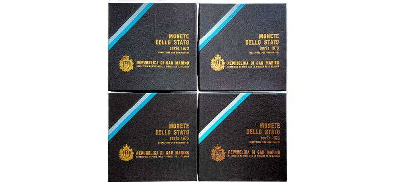 San Marino 1973. 4 divisionali Fior di Conio con altrettante monete d’argento.