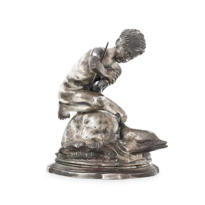 Vincenzo Gemito, Pescatorello con delfino, argento fuso (argenteria artistica italiana, Napoli ?)...