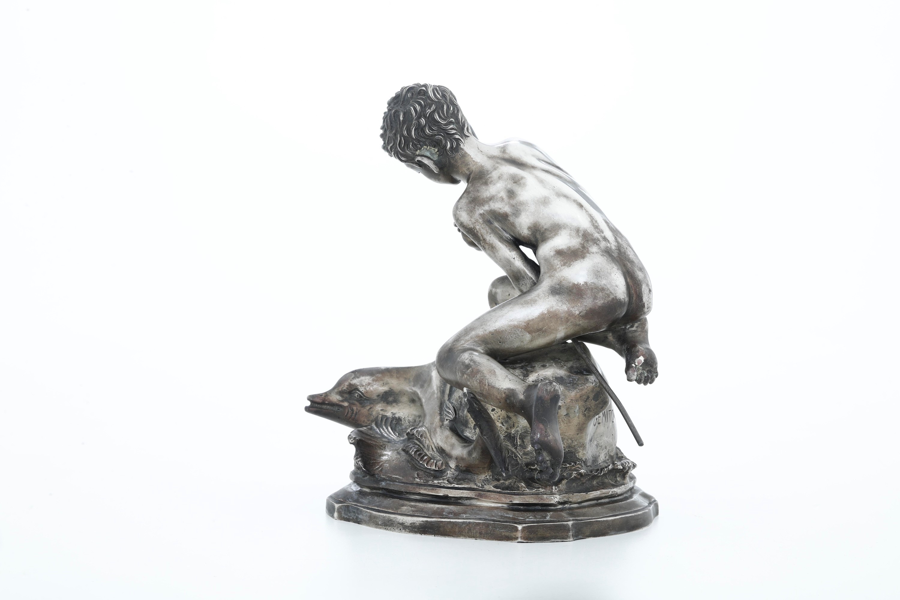 Vincenzo Gemito, Pescatorello con delfino, argento fuso (argenteria artistica italiana, Napoli ?)...