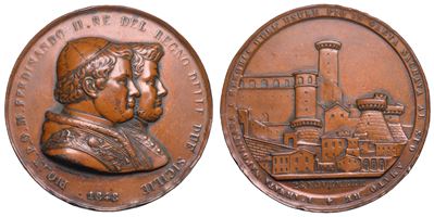 Ferdinando II di Borbone e Pio IX, Medaglia in bronzo, 1848