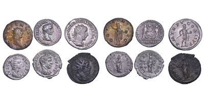 Impero Romano, Lotto di sei monete: Denari e Antoniniani