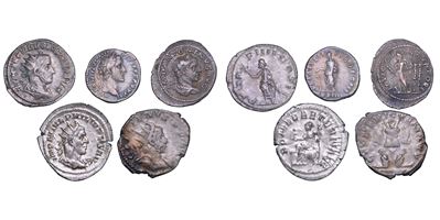 Antonino Pio et al., Lotto di cinque monete romane