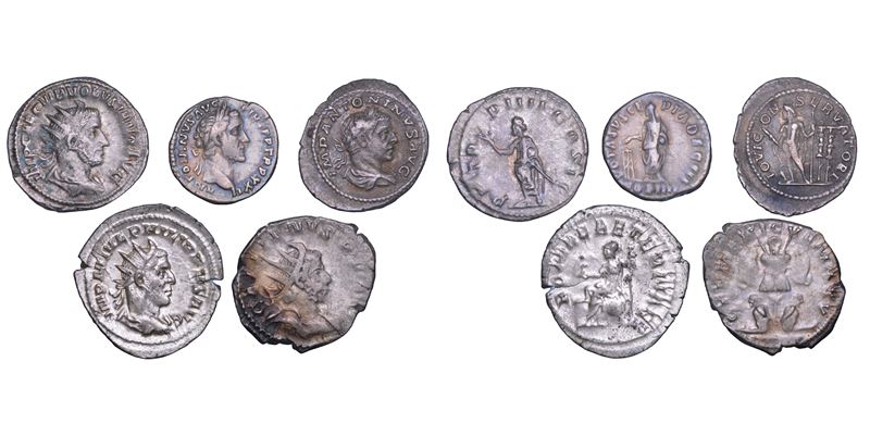 IMPERO ROMANO. Lotto di cinque monete.  - Auction Numismatics - Cambi Casa d'Aste