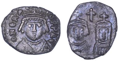 Eraclio, Mezza Siliqua con Busto di Eraclio Costantino e Martina, Cartagine, 610-641 d.C.