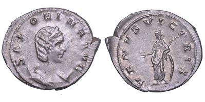 Antoniniano di Salonina (moglie di Gallieno), Rilievo a busto drappeggiato e Venere con pomo e pa...