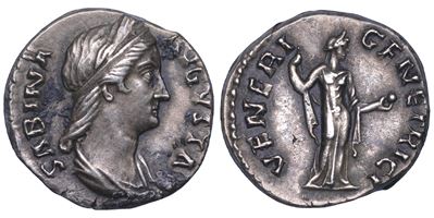 Sabina (moglie di Adriano), Denario (busto diademato; Venere stante)