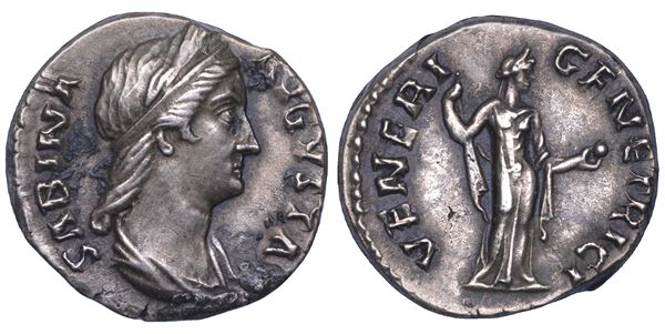 SHIPPING ONLY IN ITALY. SABINA (moglie di Adriano), 117-136. Denario.