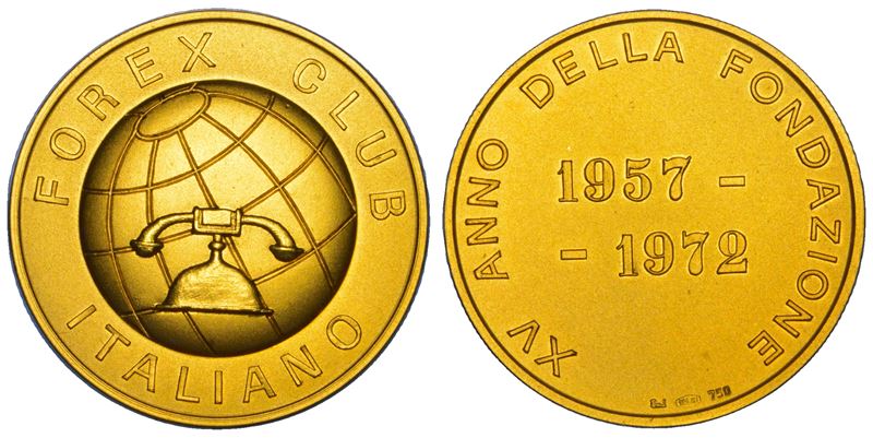VARIE - REPUBBLICA ITALIANA. FOREX CLUB ITALIANO. Medaglia in oro 1972. XV anno della fondazione.  - Auction Numismatics - Cambi Casa d'Aste