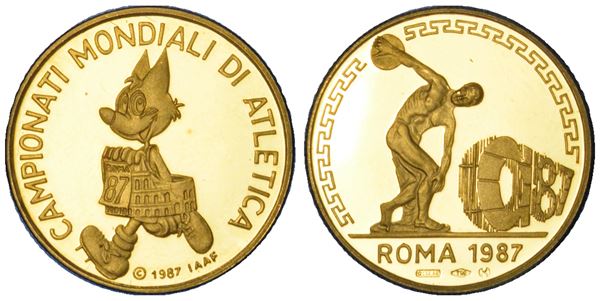 VARIE - REPUBBLICA ITALIANA. CAMPIONATI MONDIALI ATLETICA. Medaglia in oro 1987.