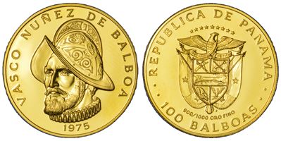 Panama, 100 Balboas, 1975, Oro