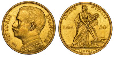 Vittorio Emanuele III di Savoia, Moneta da 50 Lire 1912 - L'Italia come Aratrice