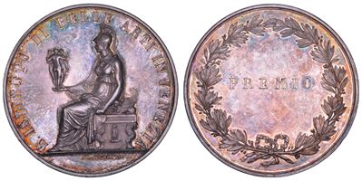 L. Manfredini, Medaglia in argento rappresentante Minerva e le Tre Grazie