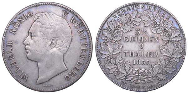 GERMANIA - WURTTEMBERG. WILHELM I, 1816-1864. 2 Taler 1855.