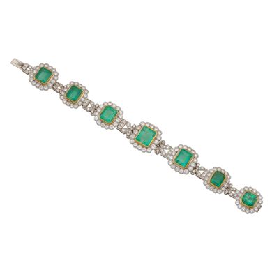 Bracciale con Smeraldi Colombia per Ct 35.00 Circa con Diamanti Taglio Brillante e Carrè