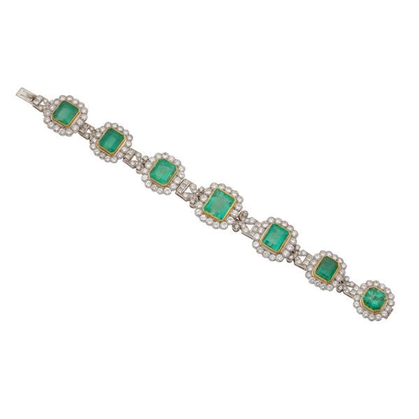 Bracciale con smeraldi Colombia per ct 35.00 circa con diamanti taglio brillante e carrè