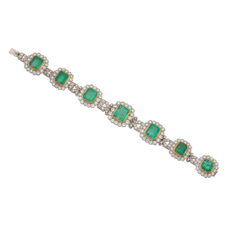 Emerald, diamond, platinum and gold bracelet  - Auction Fine Jewellery - Cambi Casa d'Aste