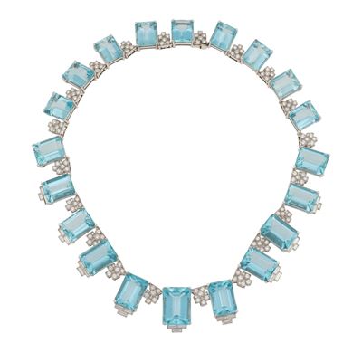 Girocollo con Acquemarine, per Ct 252.00 Circa, e Diamanti Taglio Baguette e Brillante