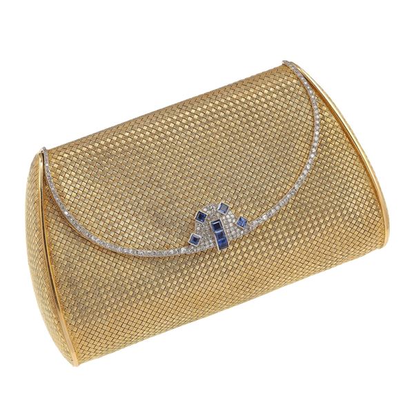 Diamond, sapphire and gold evening bag. Minor damages