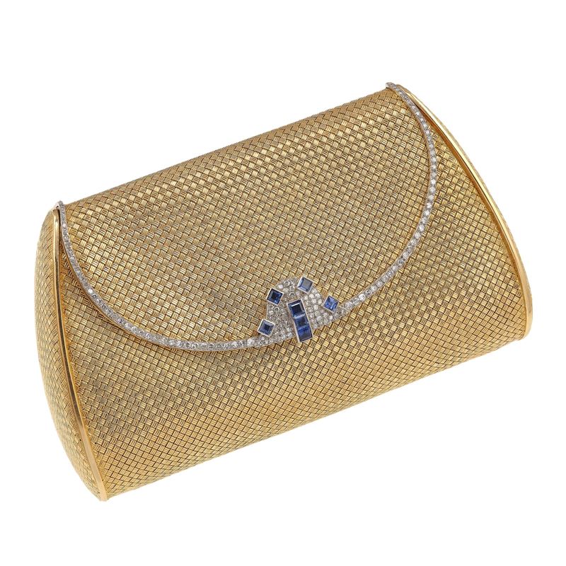 Diamond, sapphire and gold evening bag. Minor damages  - Auction Fine Jewellery - Cambi Casa d'Aste