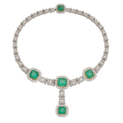 Girocollo con Smeraldi Colombia per Ct 50.00 Circa e Diamanti Taglio Brillante e Carrè