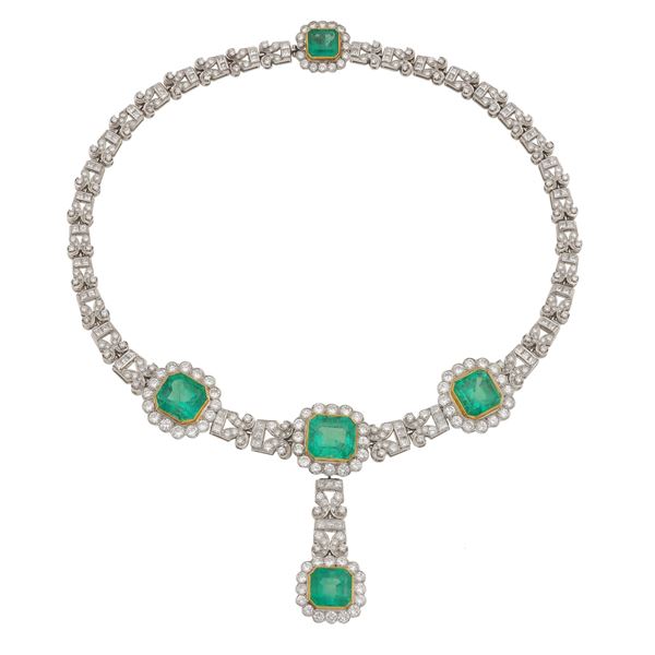 Girocollo con smeraldi Colombia per ct 50.00 circa e diamanti taglio brillante e carrè