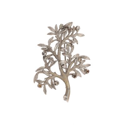Spilla, montatura in oro bianco 750/1000 con piccoli diamanti