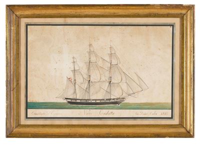 Scuola Francese, Ritratto della nave Carlotta in navigazione nel golfo di Marsiglia, gouache su c...