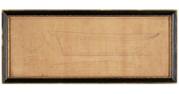 Piano di costruzione di Schooner. Inghilterra fine XIX secolo