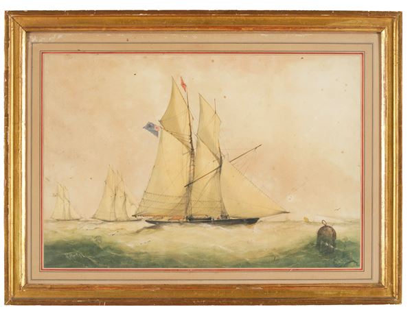 Scuola inglese del XX secolo Regata di yachts